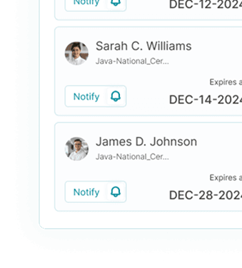 Interface showing centralized tracking of crew certifications and expiration dates