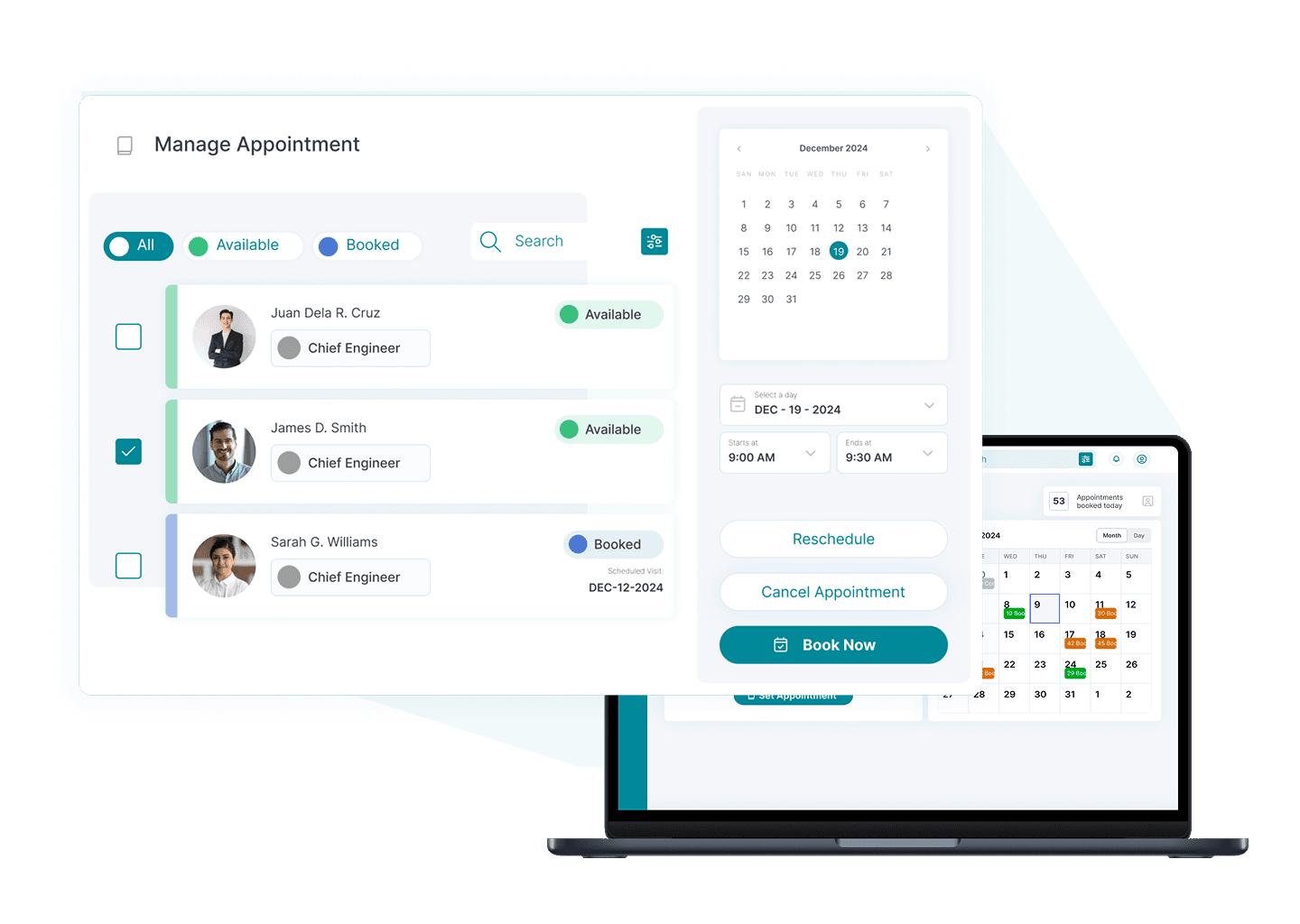 Centaim team meeting booking interface dashboard
